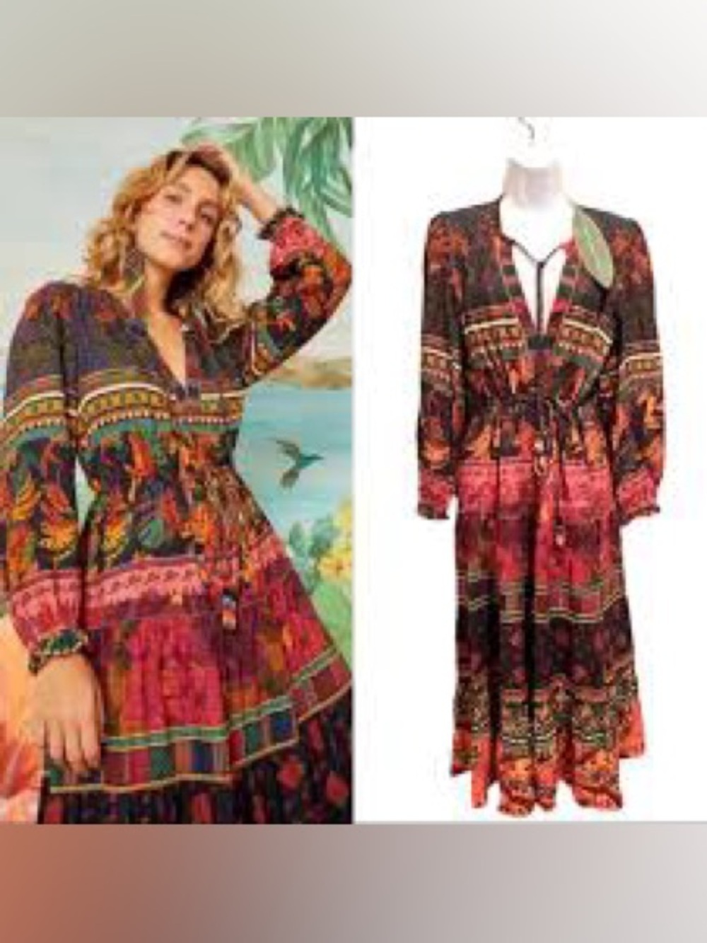 Farm Rio Mixed Patchwork Midi Dress Sz XS